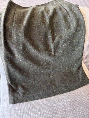 Designer Midi Green Tweed Wool Pencil Skirt Size 8